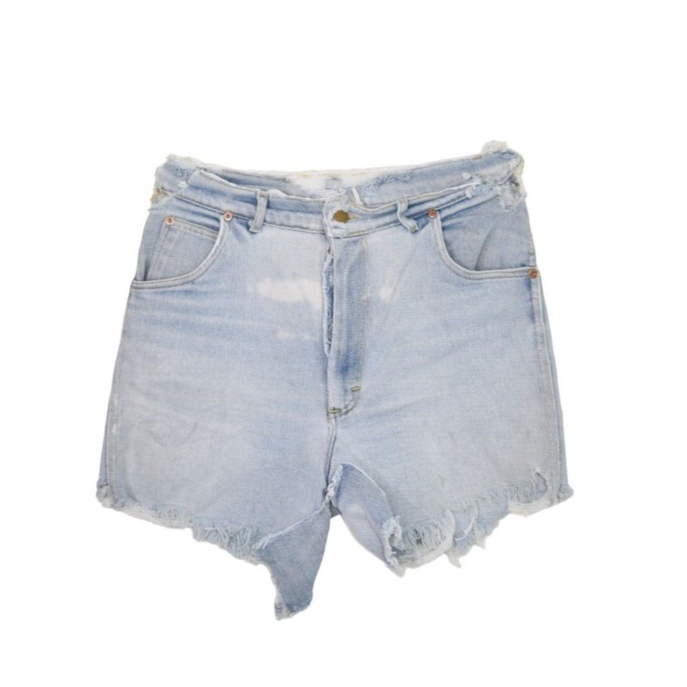 Vintage Lee Shorts Womens 32 Denim Cut Off Jeans Distressed Upcycled Fringe 80s